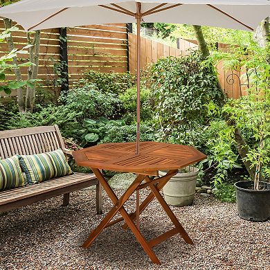Outsunny 39" Wood Octagon Folding Outdoor Dining Bistro Table With Umbrella Hole
