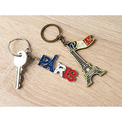 6 Pack Paris Keychain, France Souvenir Gift, Eiffel Tower, French Flag, and Arc de Triomphe Metal Key Rings