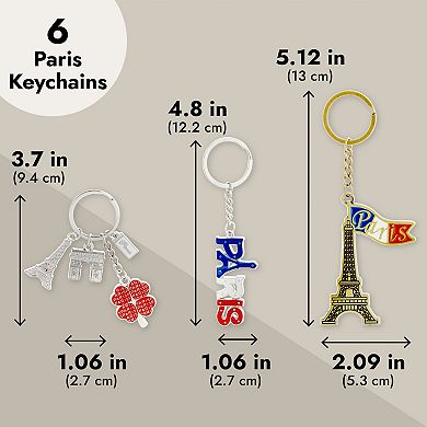 6 Pcs Paris Keychain, France Souvenir Gifts, Eiffel Tower French Flag Key Chains