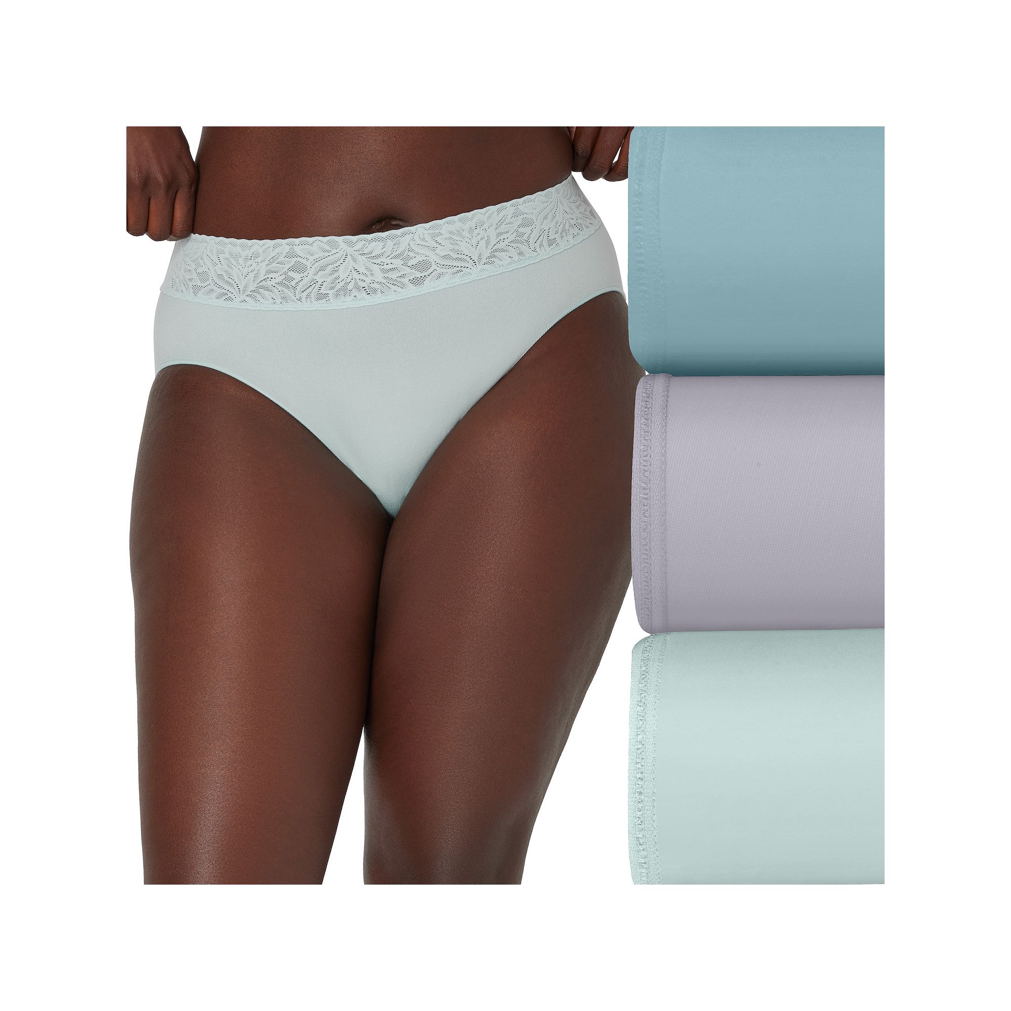 Bali 3-Pack Modern Seamless Lace Trim Hi Cut Underwear DFMLB3, Womens, Siz