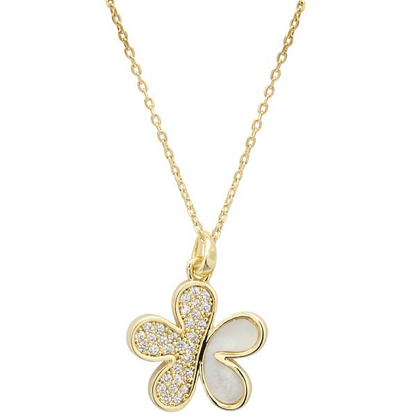 City Luxe Gold Tone Mother-of-Pearl & Cubic Zirconia Flower Pendant ...