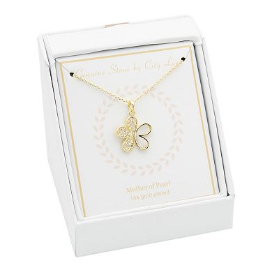 City Luxe Gold Tone Mother-of-Pearl & Cubic Zirconia Flower Pendant Necklace