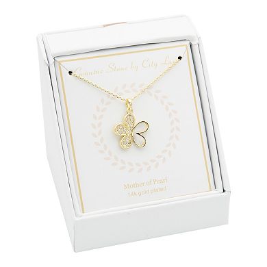 City Luxe Gold Tone Mother-of-Pearl & Cubic Zirconia Flower Pendant Necklace
