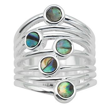 City Luxe Silver Tone Abalone Openwork Statement Ring