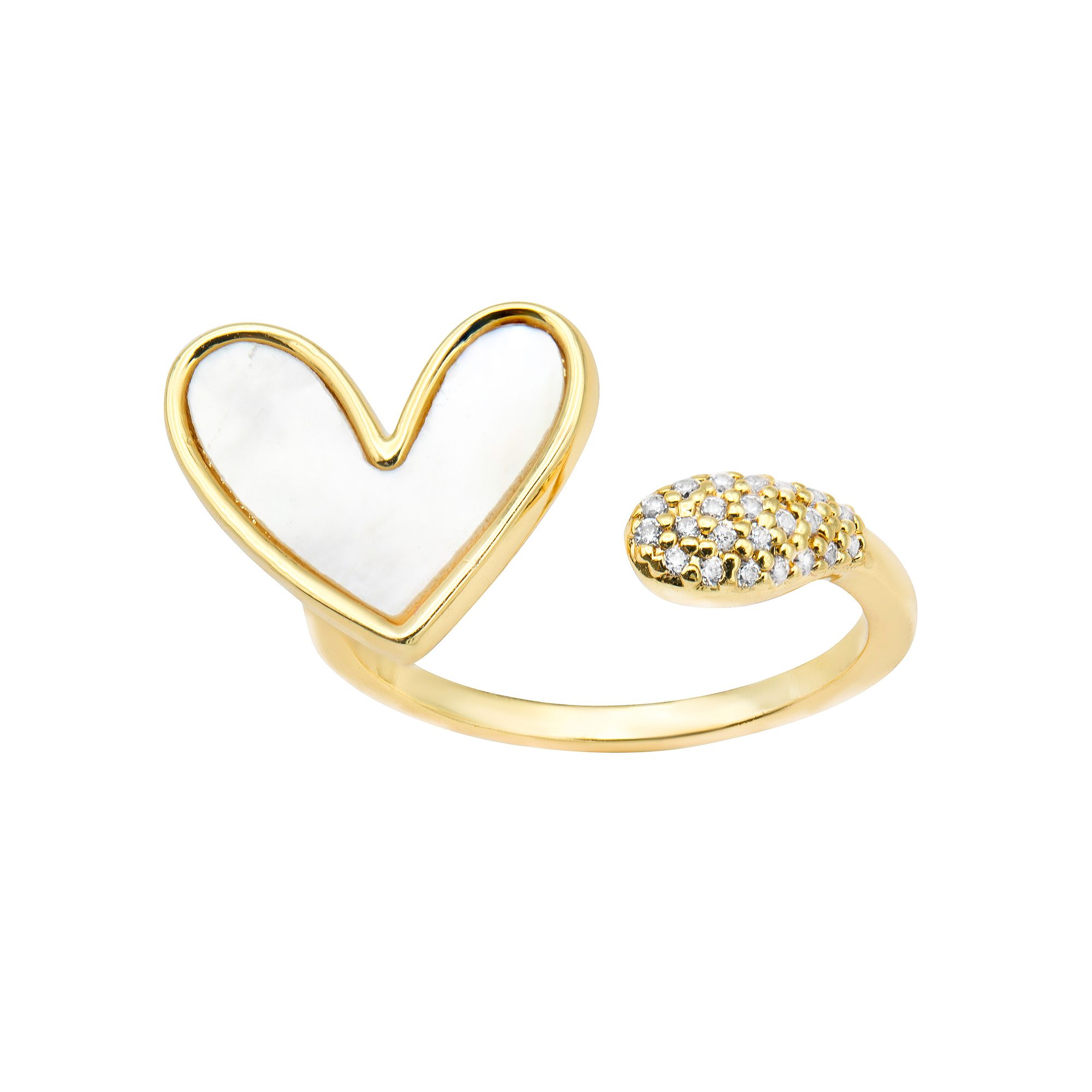 City Luxe Gold tone Mother-of-Pearl and Cubic Zirconia Heart Open Ring, Wom