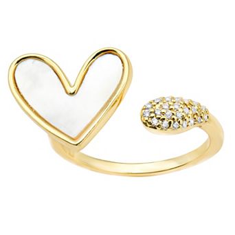City Luxe Gold tone Mother-of-Pearl and Cubic Zirconia Heart Open Ring