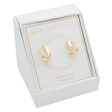 City Luxe Gold Tone Mother-of-Pearl & Cubic Zirconia J Hoop Earrings
