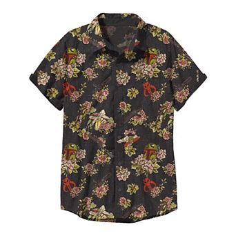 Boys Star Wars Boba Fett Floral Bouquet Button-Up Graphic Tee