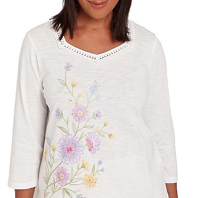 Petite Alfred Dunner Floral Embroidery Top with Lace Details