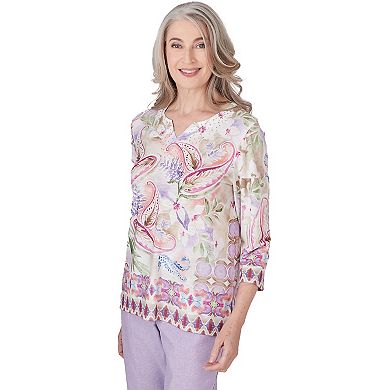 Petite Alfred Dunner Paisley Floral Border Top