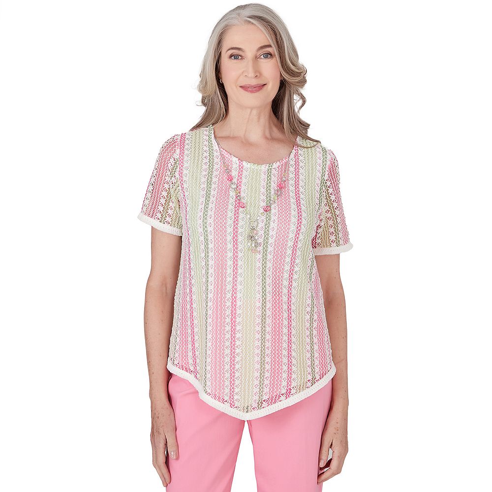 Petite Alfred Dunner Vertical Striped Top with Necklace