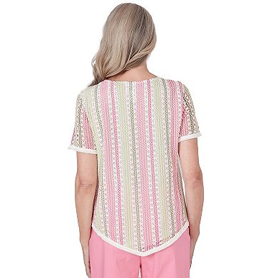Petite Alfred Dunner Vertical Striped Top with Necklace