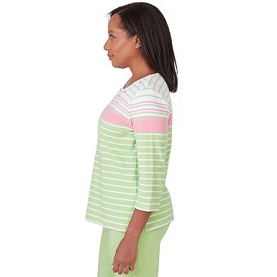 Petite Alfred Dunner Striped Top with Beaded Floral Details