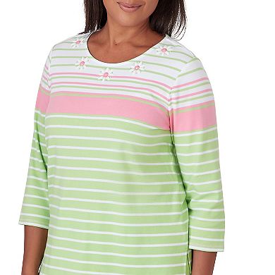 Petite Alfred Dunner Striped Top with Beaded Floral Details