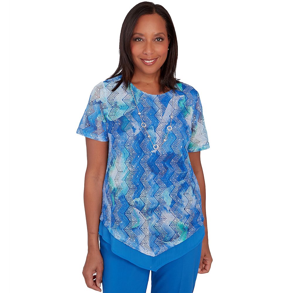 Alfred Dunner Floral Linework Side Tie Ruched Top- Petite main image 0