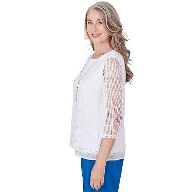 Petite Alfred Dunner Popcorn Mesh Top with Necklace