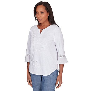 Alfred Dunner Petite Mykonos White Medallion Embroidery Top main image 1