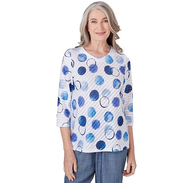 Petite Alfred Dunner Watercolor Dot Print 3/4-Sleeve Top