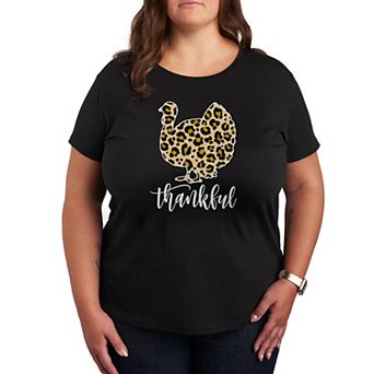 Plus Size Thanksgiving Leopard Print Turkey Graphic Tee