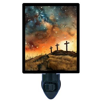 Easter Horizon Night Light Three Crosses on Hill Christian Religious Plug In with Free Insert