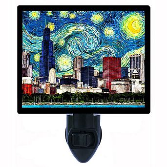 Chicago Starry Night. Van Gogh Decorative Photo Night Light.