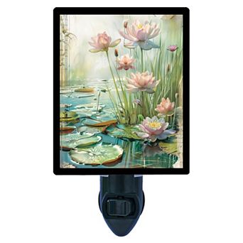 Pond Beauty Night Light Elegant Lotus Flowers on Tranquil Water Design + Free Insert