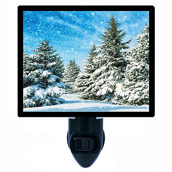 Fir Trees In Snow. Winter Decorative Photo Night Light.