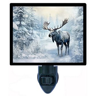 Snow Moose Night Light Winter Wildlife Cabin Lodge Decor Lamp + Free Insert