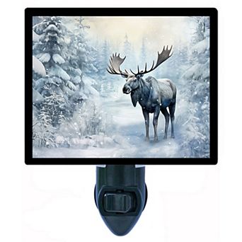 Snow Moose Night Light Winter Wildlife Cabin Lodge Decor Lamp + Free Insert