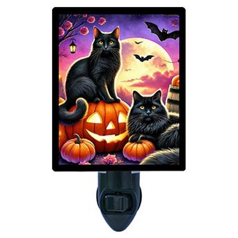 October Eyes Night Light Black Cats with Pumpkins and Full Moon + Free Insert