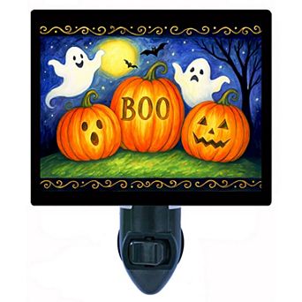 Spirits of October Night Light Pumpkins, Ghosts & Halloween Moon Scene + Free Insert