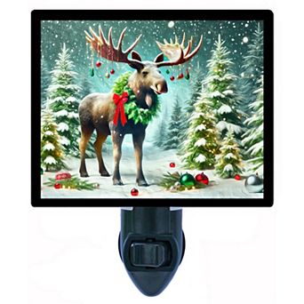 Christmas Moose Holiday Night Light Rustic Woodland Winter Décor Plug In Free Insert Included