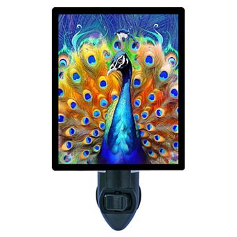 Colorful Peacock Vibrant Bird Night Light Elegant Home Décor Plug In with Free Insert