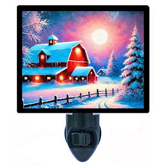 Dreamscape Barn Night Light Rustic Red Barn Winter Scene Plug In with Free Insert