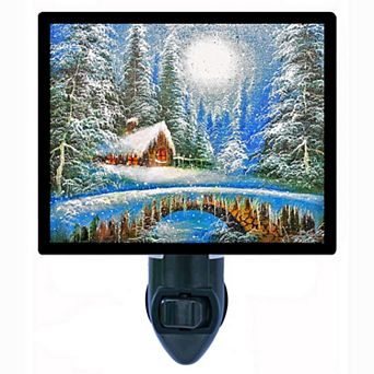 Decorative Photo Night Light. Winter Cottage Landscape.