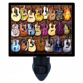 Graphic Guitars Acoustics. Music Themed Decorative Photo Night Light.