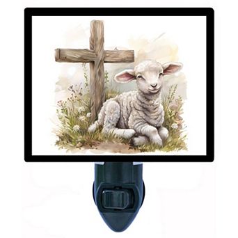 Easter Lamb and Cross Night Light Christian Religious Plug In with Free Insert for Home Décor