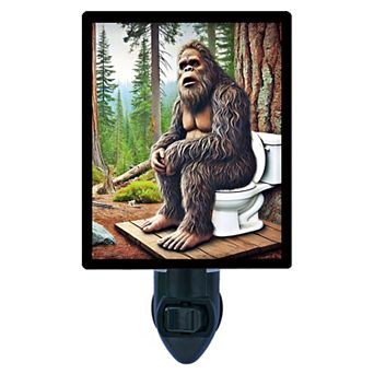 Flush and Furious Night Light Funny Bigfoot on Toilet in Forest Humor + Free Insert