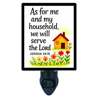 We Will Serve the Lord Night Light Joshua 24:15 Bible Verse with House & Flowers + Free Insert