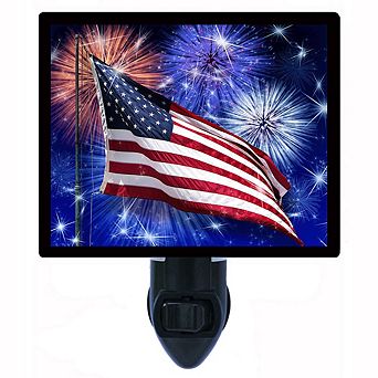 Usa Flag Fireworks. Patriotic Decorative Photo Night Light.