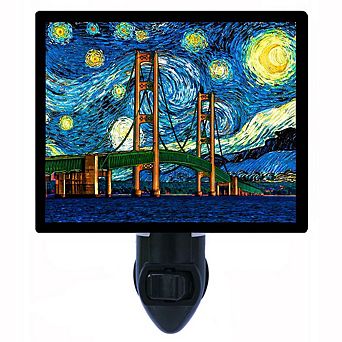 Makinac Bridge Starry Night. Van Gogh Decorative Photo Night Light.