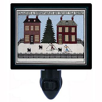 Children And Snowflakes. Needlepoint Decorative Photo Night Light.
