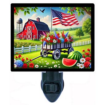 Patriotic Bliss Night Light American Flag, Barn, and Summer Flowers Design + Free Insert