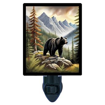 Black Bear Sentinel Mountain Wildlife Night Light Rustic Cabin Décor Plug In with Free Insert