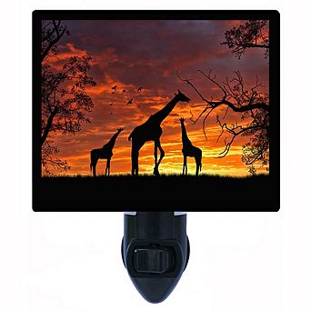 Giraffes At Sunset. Decorative Photo Night Light.