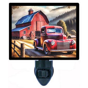 Vintage Charm Night Light Red Barn with Classic Farm Truck Country Décor + Free Insert