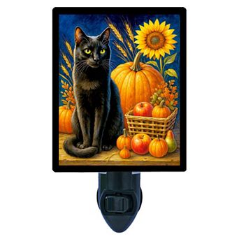 Harvest Cat Portrait Night Light Black Cat Pumpkin Fall Home Decor Lamp + Free Insert