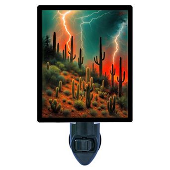 Desert Wrath Night Light Southwestern Cactus and Lightning Storm Plug in Decorative Light Insert