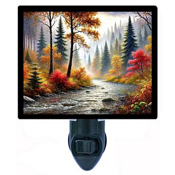 Autumn Rainfall Forest River Night Light Fall Landscape Décor Plug In with Free Insert