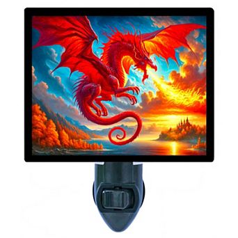 Red Dragon Night Light Fantasy Fire Breathing Dragon Lamp Decor + Free Insert